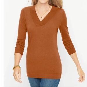Talbots Merino Wool Overlapped V-Neck Pullover rust orange sz 1X